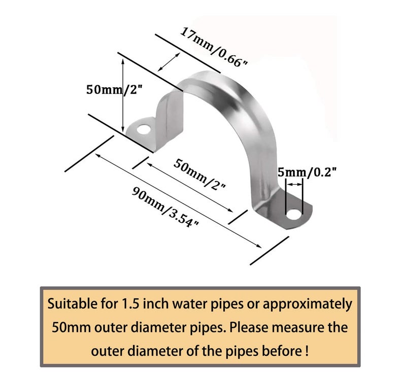 ZLYY 1.5inch Two Hole Strap U Bracket Stainless Steel Tube Strap Tension Clip Assortment Kit Heavy Duty Rigid Pipe Strap Clamp For The Inner Diameter of Water Pipe is 1.5inch 20Pcsï¼ˆ50mmï¼‰ - Image 2